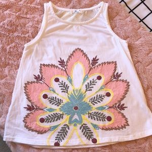 Lovely Appliqué Floral Graphic Tank Top with Mesh Detail